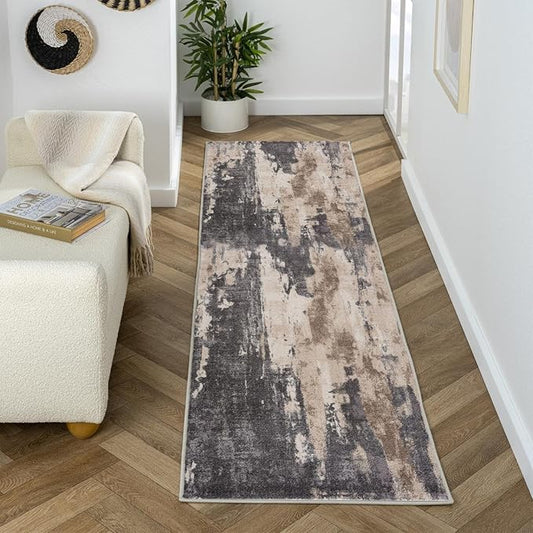 LUXE WEAVERS Euston Collection Gray-Gray 2x7 Modern Abstract Area Rug