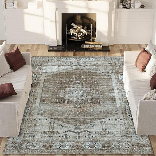 Large 6x9 Tribal Area Rug, Washable Indoor Carpet for Living Room, Printed Non Slip Classroom Office Rug