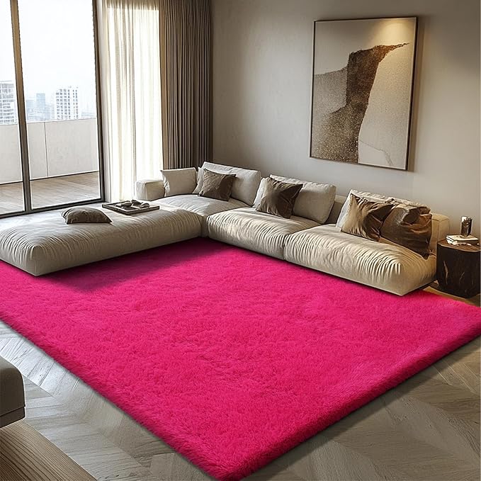6x9 Fluffy Area Rug for Living Room,Shag Area Rugs for Bedroom,Soft Fuzzy Rug Non-Shedding Indoor Plush Carpet for Kids Bedroom Nursery Dorm Home Decor,Hot Pink