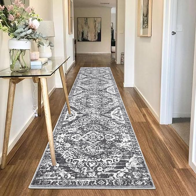 HEBE Hallway Runner Rug 2'x10' Washable Vintage Distressed Area Rugs Non Slip Laundry Rug Runner Boho Floor Carpet Runners for Hallways Entryway Laundry Room Kitchen Bathroom