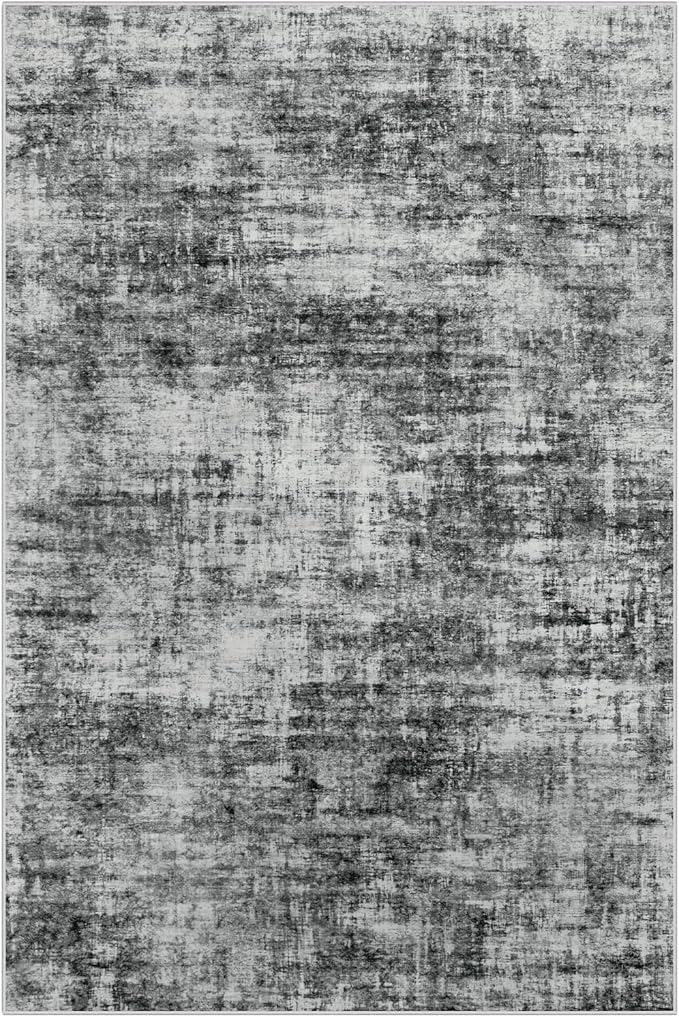 10x14 Area Rugs Washable Rug: Modern Abstract Living Room Rug Soft Anti-Skid Thin Carpet Indoor Floor Non-Shedding Carpets for Bedroom Dining Room Farmhouse Nursery Home Office Black