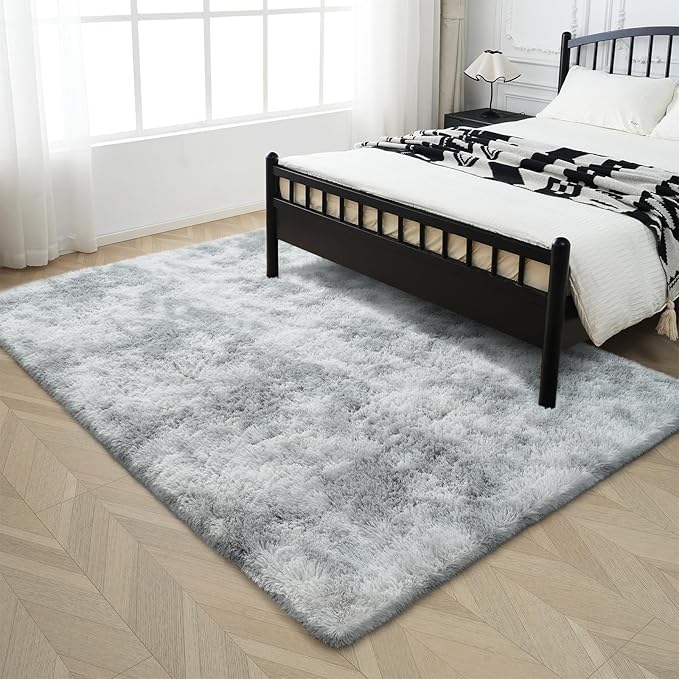 Fluffy Rug Shaggy Area Rug, Mottling Grey 3x5 Area Rugs for Bedroom, Small Bedside Rug, Soft Fluffy Shaggy Entryway Throw Rugs for Living Room Bedroom Kids Room Home Decor