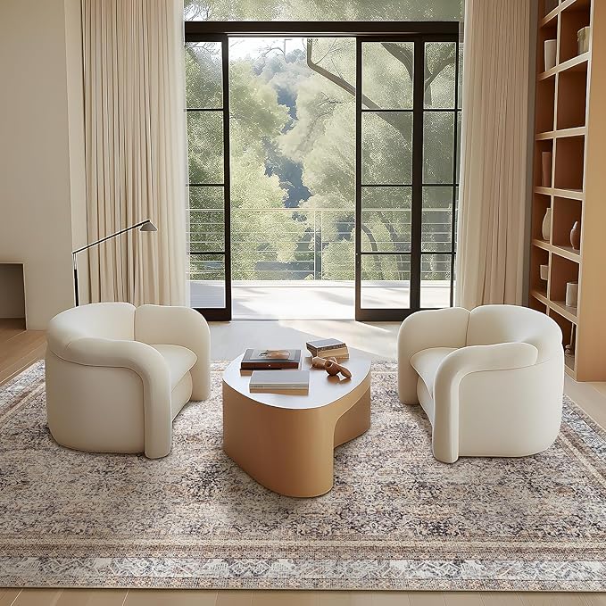 Phantoscope Vintage Collection Area Rug 5'x7' - Washable Rug Boho Rugs Non-Slip for Living Room, Bedroom, Dining Room, Dorm, Indoor Low-Pile Carpet Distressed Accent Rug, Light Brown