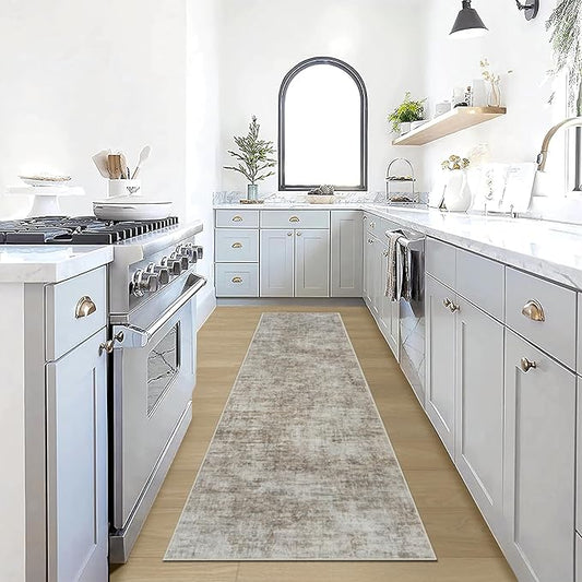 2'6''x8' Runner Rugs Washable Rug: Modern Abstract Living Room Rug Soft Anti-Skid Thin Carpet Indoor Floor Non-Shedding Carpets for Bedroom Dining Room Farmhouse Nursery Home Office Brown Black