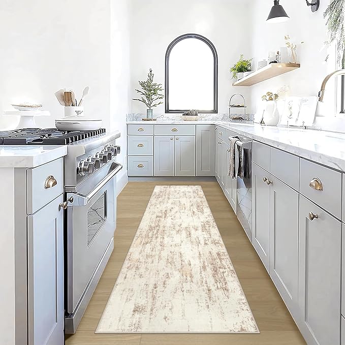 2'6''x8' Runner Rugs Washable Rug: Modern Abstract Living Room Rug Soft Anti-Skid Thin Carpet Indoor Floor Non-Shedding Carpets for Bedroom Dining Room Farmhouse Nursery Home Office - Beige Grey
