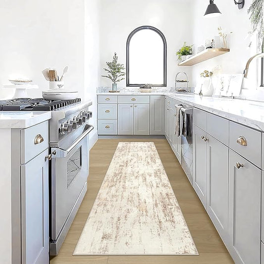 2'6''x8' Runner Rugs Washable Rug: Modern Abstract Living Room Rug Soft Anti-Skid Thin Carpet Indoor Floor Non-Shedding Carpets for Bedroom Dining Room Farmhouse Nursery Home Office - Beige Grey