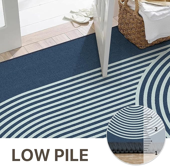 Bavni Area Rugs 8x10, Modern Soft Bedroom Rug, Machine Washable Rug Non Slip, Abstract Low Pile Large Rugs for Living Room, Dining Room, Blue White Lines