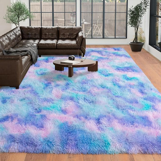 Large Rugs 8x10 Area Rugs for Living Room,Plush Fluffy Carpets for Boy and Girls Room, Modern Soft Shag Rug for Bedroom, Non Slip, Indoor Carpet for Kids Dorms Home Office Decor, Light Rainbow