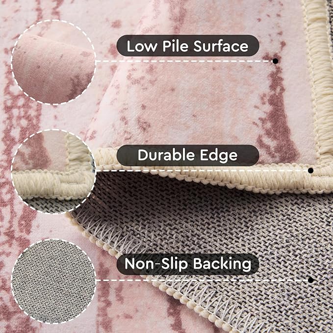 tchdio 2x6 Runner, Modern Abstract Area Rug, Non Slip Rug Runner for Hallways, Soft Indoor Carpet Runner for Bedroom Office Dorm, Pink