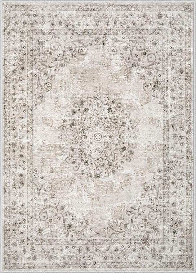 2x3 Area Rugs for Entryway: Washable Vintage Rug Indoor Soft Non-Slip Distressed Doormat for Bedroom Bathroom Kitchen Home Office (Taupe, 2'x3')