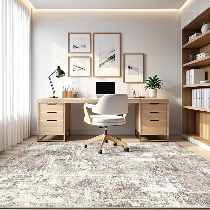 10x14 Area Rugs Living Room: Washable Large Abstract Modern Soft Rug Stain Resistant Indoor Floor Non Slip Accent Carpet for Bedroom Nursery Playroom Office Dining Room Dorm Home House- Brown