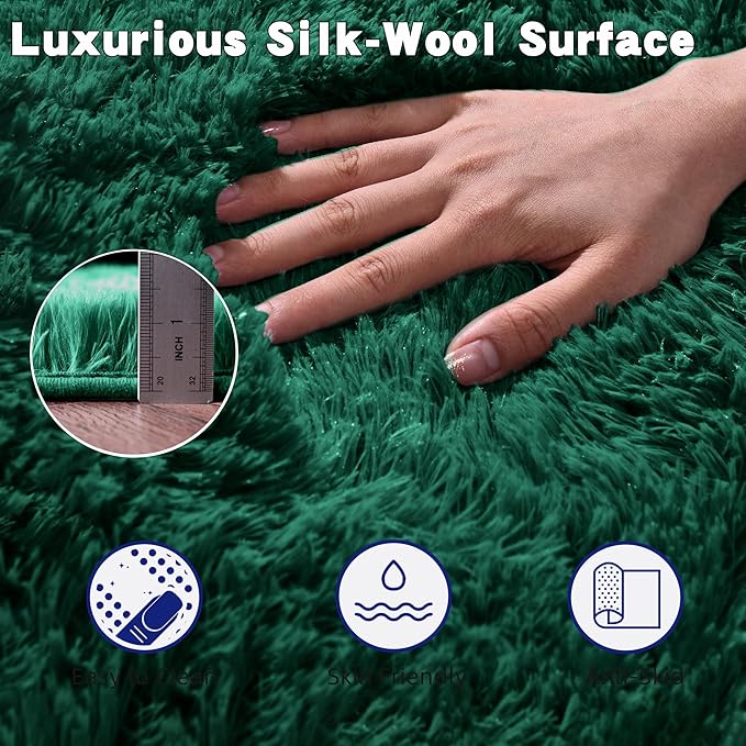 Green Fluffy Rug for Bedroom 2x3 ft - Ultra Soft & Non Slip Shaggy Area Rug, Comfy Durable Carpet for Living Room Kids Room Teens Dorm Home Decor, 1.7'' Thick Indoor Plush Carpets