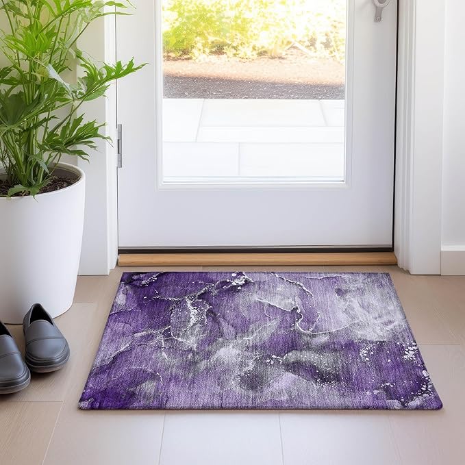 Addison Rugs Chantille ACN518 Purple 1'8" x 2'6 Indoor Outdoor Area Rug, Stain Resistant, Machine Washable, Non Shedding, Bedroom, Living Room, Dining Room, Kitchen Rug