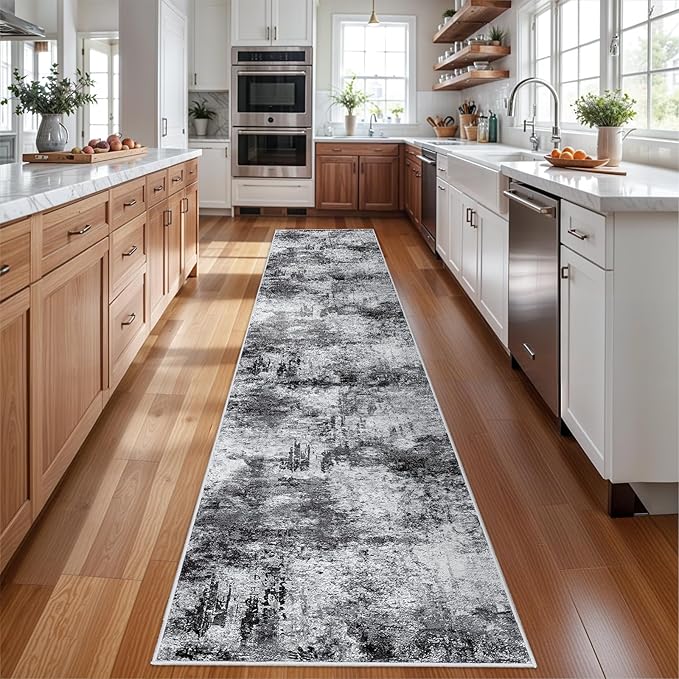 RUUGME Hallway Runner Rug 3x14 - Runner Rug Stain Resistant for Living Room Non Slip Indoor Entryway Rubber Backing Carpet Bedroom Kitchen Distressed Floor Decor Mat Machine Washable 3x14 BlackA