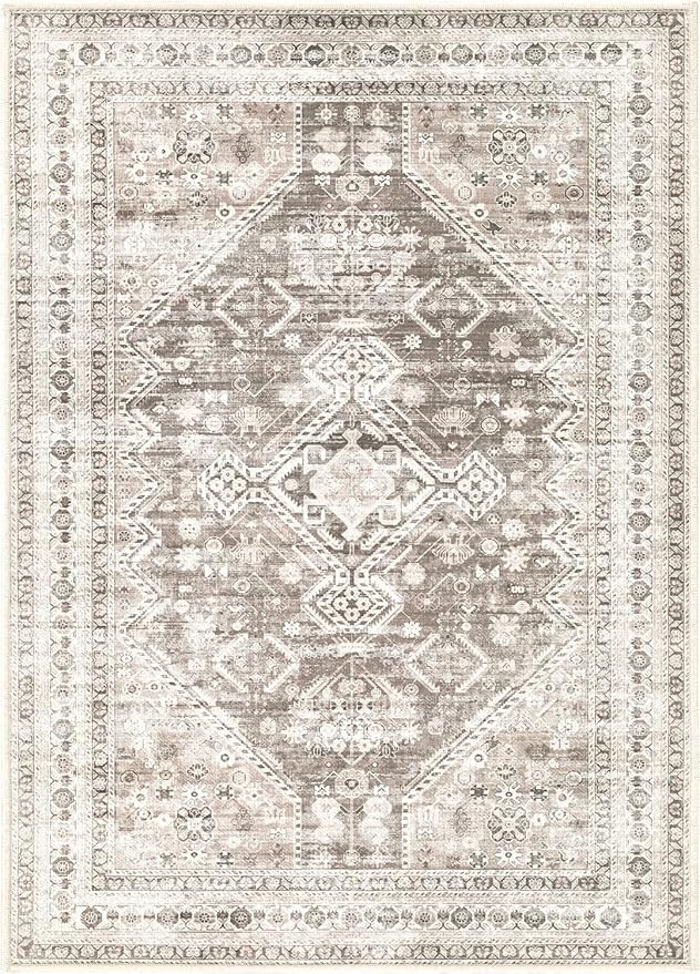 Zomfy Area Rug Vintage 5x7 Living Room Rugs: Washable Rug Traditional Oriental Medallion Rug, Non Slip Boho Carpet for Bedroom Dining Table Kitchen Home Office(Brown, 5'x7')