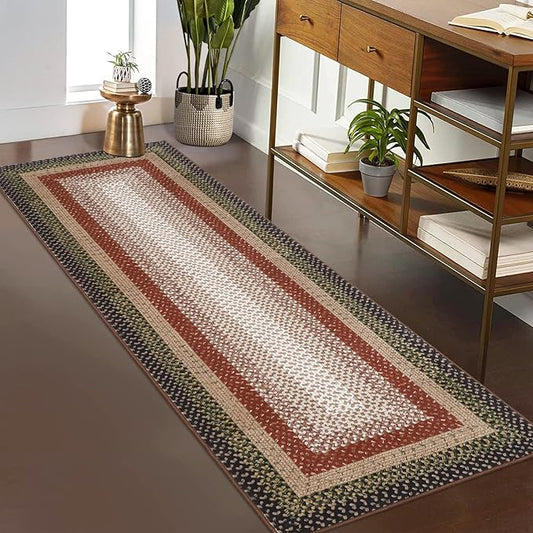 Imitation Braided Collection-Print Runner Rugs for Hallway 2x8 Rug Runner Kitchen Rug Non Slip Washable Modern Soft Hallway Runner Contemporary Low Pile Rugs for Living Room Bedroom Nursery