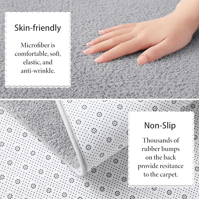 Keeko 2x6 Runner Rug, Grey Bedroom Bedside Runner Rug Small Carpet Living Room Area Throw Rugs for Hallway Soft Indoor Memory Foam Rugs for Teen Kids Classroom Nursery Dorm Laundry Room Decor