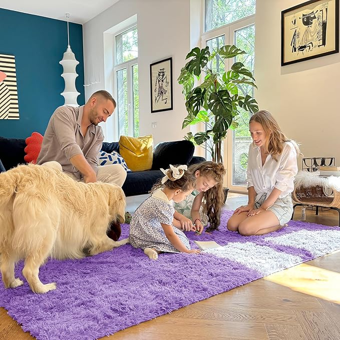 OLANLY 2x3 Machine Washable Small Bedside Rug, Soft Fluffy Shaggy Entryway Throw Rugs for Bedroom, Living Room, Indoor Floor Carpet for Kids Girls Boys, Nursery Rooms, Home Decor Aesthetic, Purple