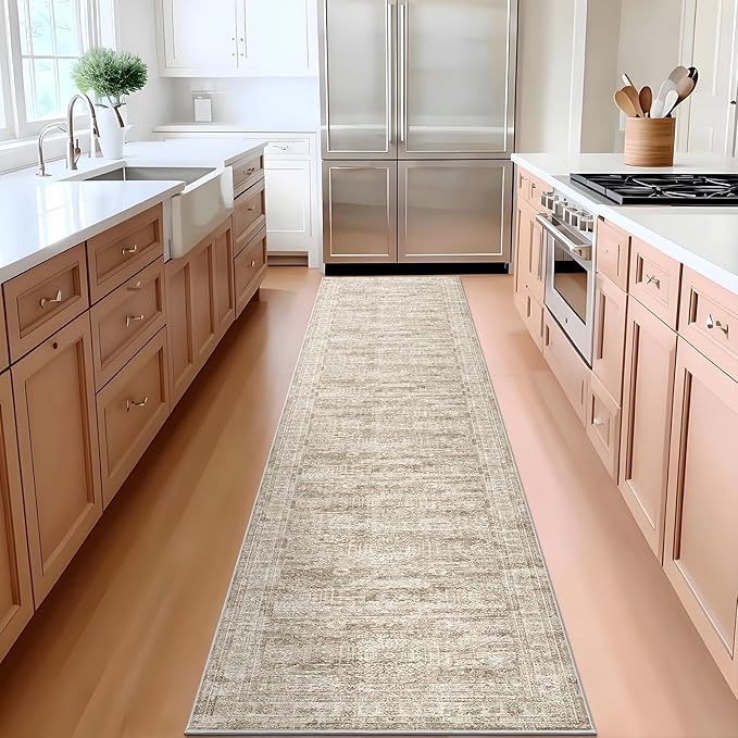 Runner Rug 2'x10' Washable Non-Slip Runner Rugs for Kitchen Bathroom Laundry Room Brown Vintage Floor Carpet Runners for Hallway Entryway