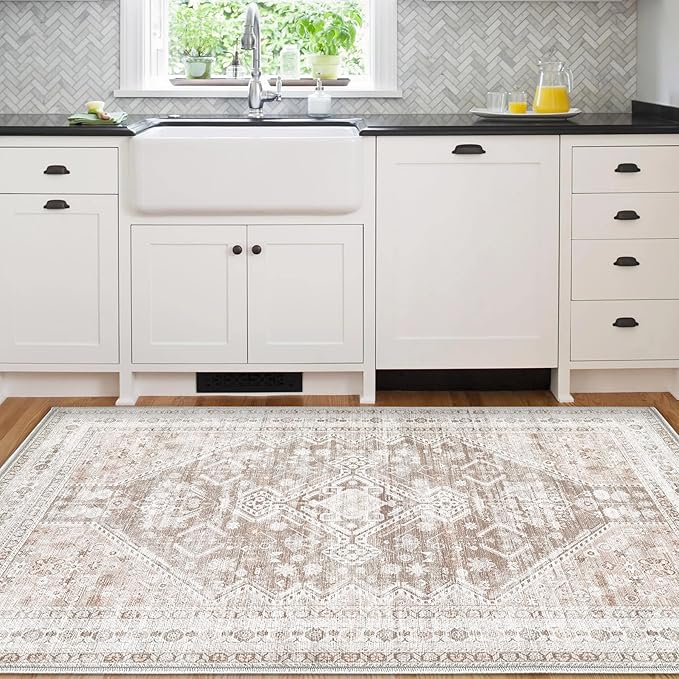 Zomfy Area Rug Vintage 3x5 Rug: Washable Indoor Rug, Traditional Oriental Medallion Rug, Non Slip Carpet for Living Room Bedroom Dining Table Kitchen(Beige, 3'x5')