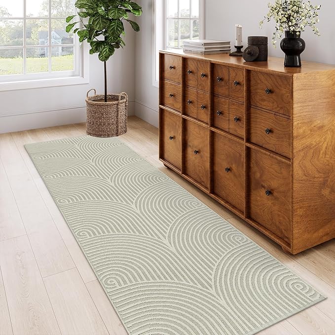 Tiffasea Washable Runners for Hallways 2.6'x8', Beige Kitchen Runner Cotton Woven Entry Mat Long Bathroom Rug Reversible Carpet Runner Modern Floor Rug for Entryway Indoor Mudroom Outdoor