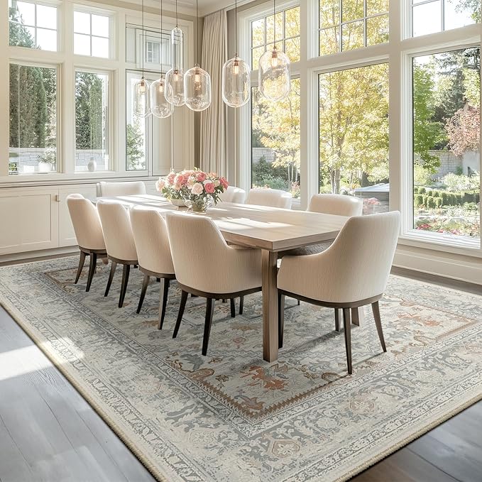 BESTSWEETIE 6x9 Area Rugs for Living Room Washable Non Slip Carpet Low Pile Soft Vintage Print Pattern Rug for Bedroom Dining Room Kitchen Entryway Indoor-Light Taupe/Brown