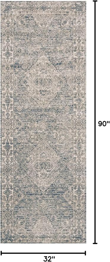 Loloi II Teagan Collection TEA-04 Sky/Natural 2'-8" x 7'-6", .25" Thick, Runner Rug, Soft, Durable, Neutral, Woven, Low Pile, Non-Shedding, Easy Clean, Living Room Rug