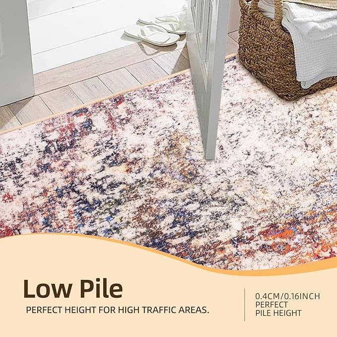 2x3 Rug Washable Boho Rug Soft Small Area Rug Non-Slip Doormat Faux Wool Abstract Rug Low Pile Indoor Throw Rug for Kitchen, Floor, Entryway