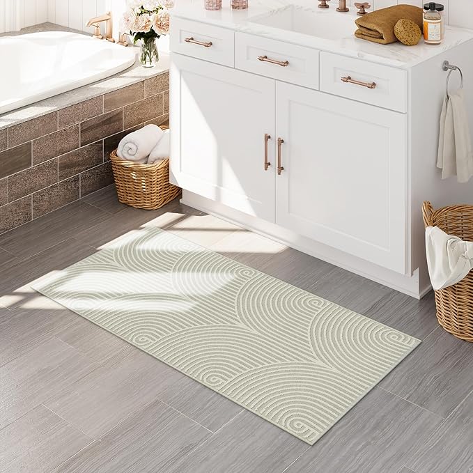 Tiffasea Washable Kitchen Rugs 2'x4.3', Farmhouse Runner Rug Reversible Beige Entryway Rug Cotton Hand-Woven Modern Area Rug Small Bathroom Rug Front Door Rugs for Bedroom Porch Foyer