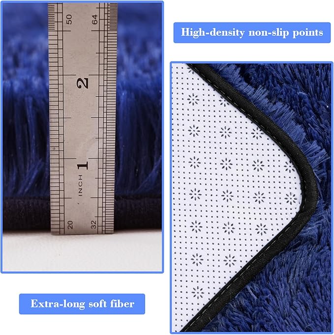 Blue Fluffy Rug Shaggy Area Rug, 9x12 Area Rugs for Girls Bedroom, Big Soft Shaggy Bedside Non-Slip Plush Dorm Nursery Kids Carpet Home Decor Aesthetic