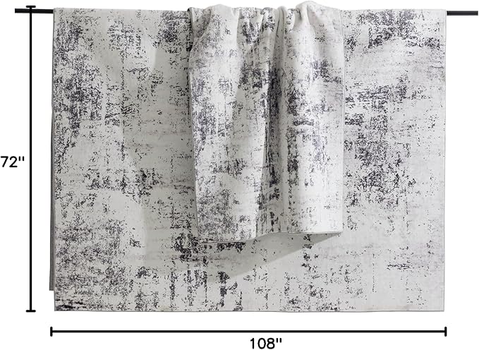 Carvapet Rugs for Living Room, Modern Abstract Low Pile Large Carpet with Rubber Backing, Foldable, Non Slip Machine Washable (9 x 6 Feet Rectangular, Grey Area Rug)