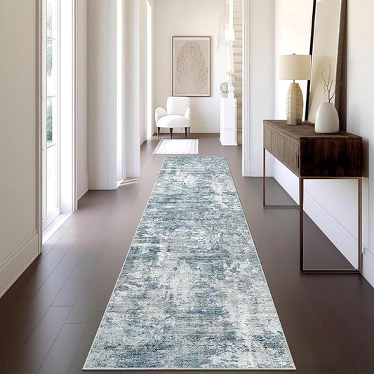 Runner Rug 2'x10' Abstract Washable Non-Slip Runner Rugs for Kitchen Bathroom Laundry Room Blue Vintage Floor Carpet Runners for Hallway Entryway