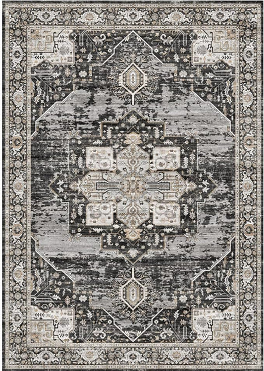 Living Room 12x15 Area Rug - Large Washable Area Rugs with Non Slip Backing Stain Resistant Carpet Indoor Soft Carpets Distressed Decoration Mat for Bedroom Dining Room 12x15 Black