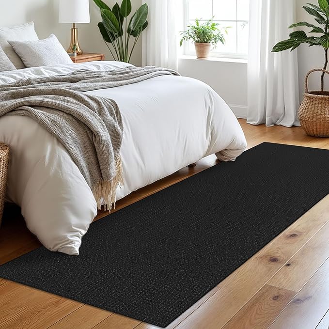 Braided Runner Rug 2.6x8 Ft Washable Runners for Hallways Non Slip Rubber Backed Kitchen Runners Cotton Entryway Runner Indoor, Woven Floor Carpet for Hall Kitchen Bedroom, Black/Grey