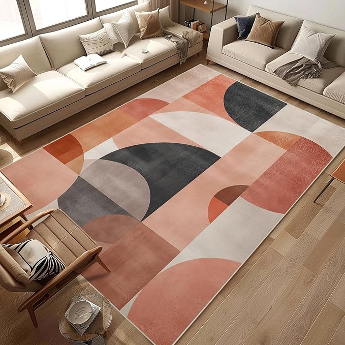 5x7 Area Rugs for Living Room Machine Washable Geometric Boho Rug Non Slip Printed Mid Century Rug Carpet Friendly Modern Rug for Bathroom Bedroom Dining Room Office