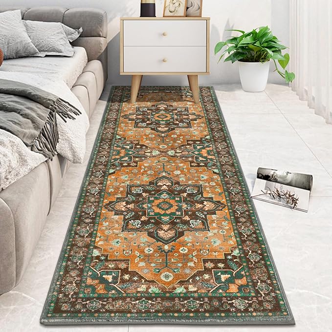 HEBE Hallway Runner Rug 2'x6' Washable Vintage Distressed Area Rugs Non Slip Laundry Rug Runner Boho Floor Carpet Runners for Hallways Entryway Laundry Room Kitchen Bathroom