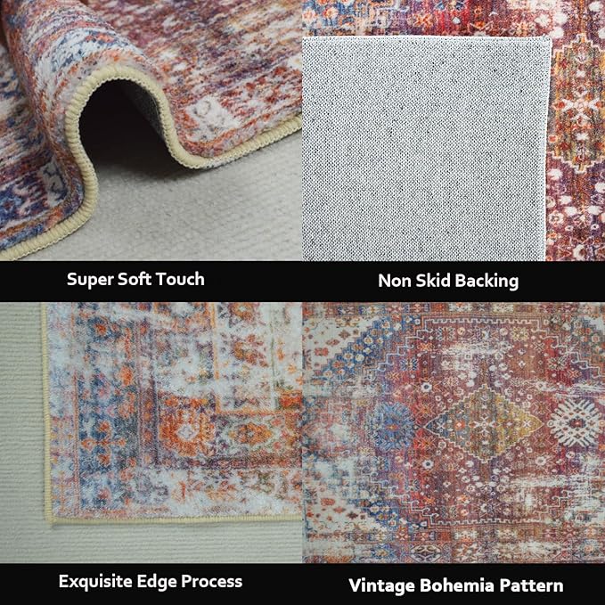 Yancorp Area Rug 2'x3'Rust Red Small Washable for Entrance Soft Faux Wool Non-Slip Indoor Door Mat Throw Rug for Bedroom Kitchen Entryway Bathroom
