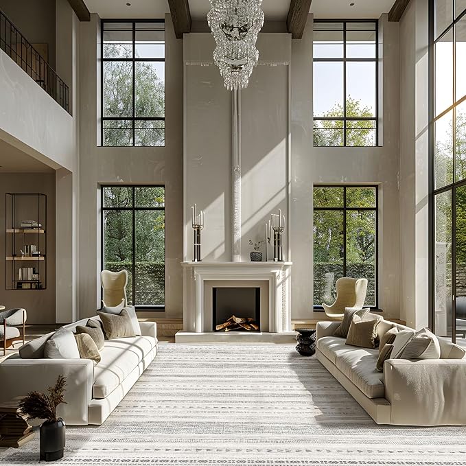 10x14 Large Area Rug: Soft Ultra Thin Machine Washable Farmhouse Area Rugs for Living Room Non-Slip Neutral Modern Geometric Indoor Floor Carpet for Bedroom Under Dinning Table Grey