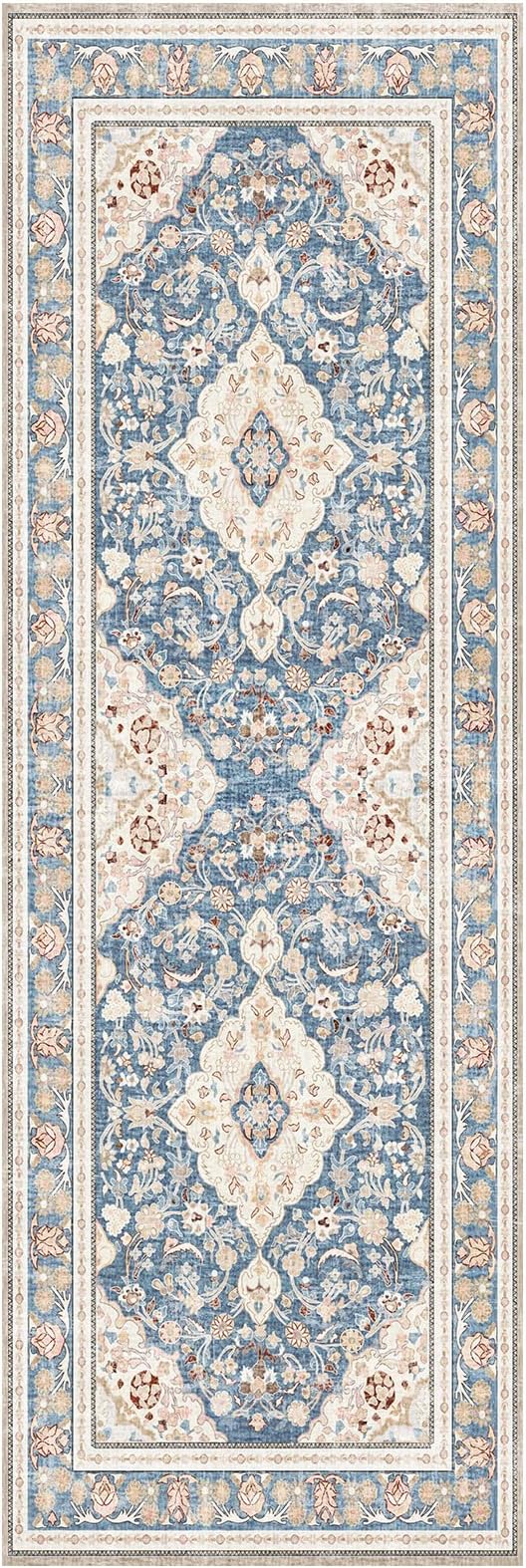 Vhong Boho Area Rugs Washable Runner Vintage Modern Neutral Carpet Blue 2×6 High Traffic Rugs for Kitchen Hallway Living Room Non Slip