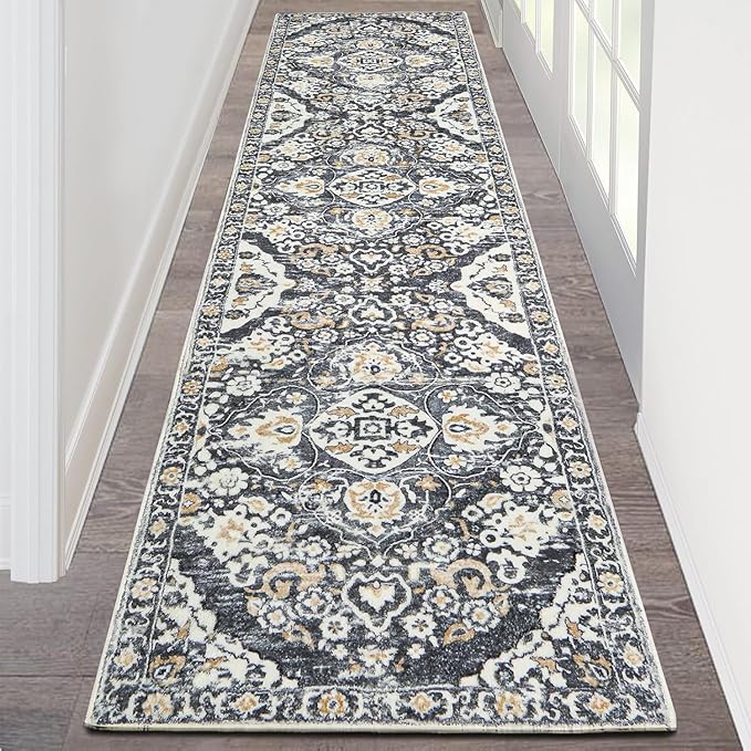 HEBE Hallway Runner Rug 2'x8' Washable Vintage Distressed Area Rugs Non Slip Laundry Rug Runner Boho Floor Carpet Runners for Hallways Entryway Laundry Room Kitchen Bathroom