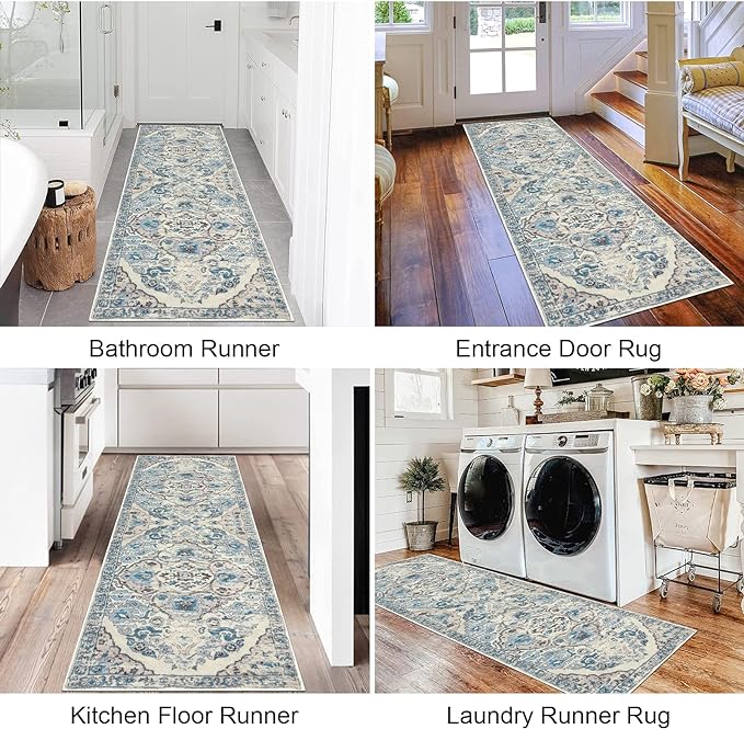 HEBE Hallway Runner Rug 2'x6' Washable Vintage Distressed Area Rugs Non Slip Laundry Rug Runner Boho Floor Carpet Runners for Hallways Entryway Laundry Room Kitchen Bathroom