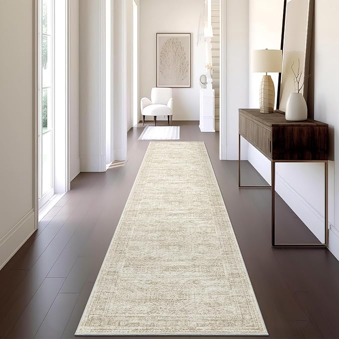 Runner Rug 2'x10' Washable Non-Slip Runner Rugs for Kitchen Bathroom Laundry Room Beige Vintage Floor Carpet Runners for Hallway Entryway