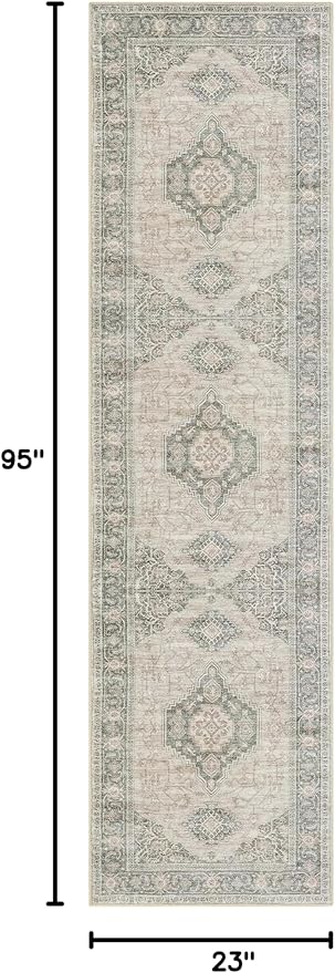 Lahome Oriental Washable Rug Runner, 2x8 Ultra-Thin Hallway Runner Rug with Rubber Backing, Distressed Non Skid Long Carpet for Kitchen Entryway Laundry Room, Grey/Brown