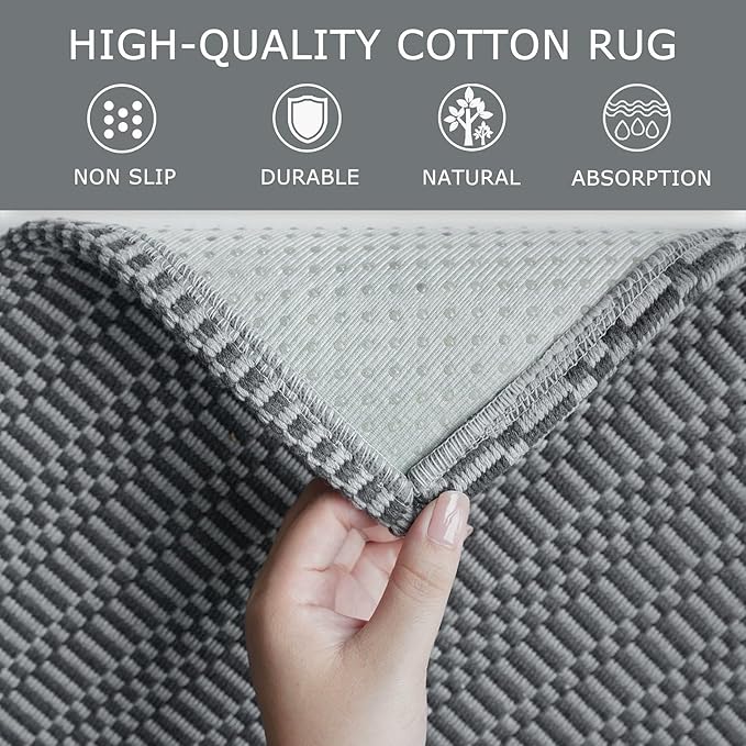 KOZYFLY Washable Runner Rug 3x18 ft Hallway Kitchen Runner Rugs with Rubber Backing Bobo Non Slip Entryway Runner Indoor, Long Carpet Runners for Hall Kitchen Entryway, Grey/Charcoal Grey