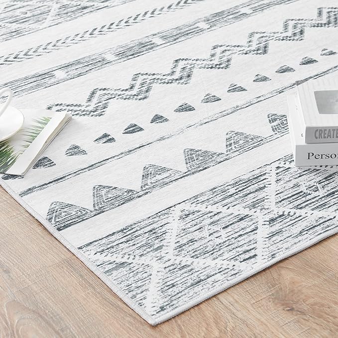 jinchan Area Rug 2x3 Moroccan Entryway Ultra-Thin Door Mat Washable Boho Geometric Rug Non-Slip Carpet for Bathroom Bedroom Laundry Room Charcoal
