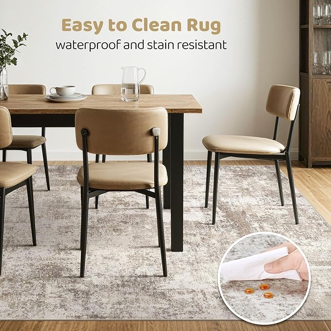 10x12 Area Rugs Living Room: Washable Large Abstract Soft Rug Stain Resistant Indoor Floor Non-Slip Accent Carpet for Women Modern Home Enthusiasts Aged 25-45 - Bedroom Nursery Playroom- Beige Brown