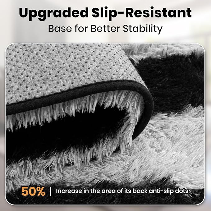 Zentavio Area Rugs for Living Room Large Rugs for Bedroom 6x9 Carpet Fluffy Fuzzy Soft Shag Aesthetic Plush High Pile Gray Throw Rug for Nursery Kids Room Dorm Horizontal Stripes Black Grey