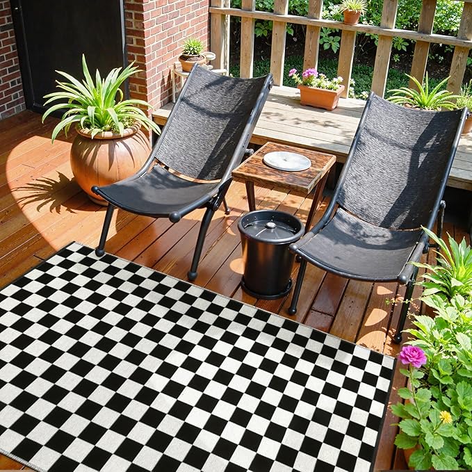 Seavish Checkered Rug, 3x5 Ft Moroccan Checkerboard Rug Outdoor Black and White Washable Rug Cotton Woven Area Rugs Reversible Floor Mat for Front Door Bedroom Entryway Entryway Office Dorm