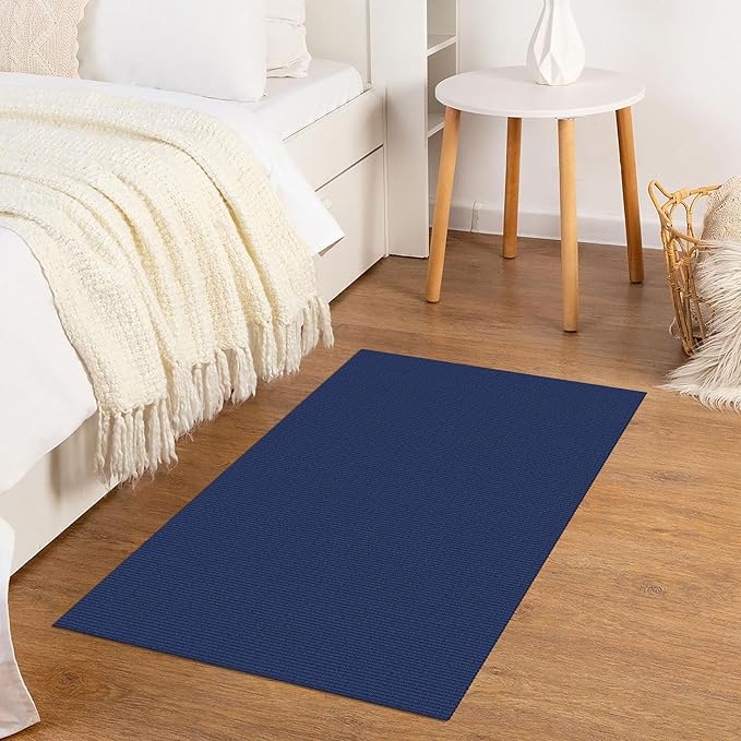 KOZYFLY Washable Area Rug 2x3 Ft Small Entryway Rug Indoor Door Mat Throw Rugs with Rubber Backing, Braided Cotton Floor Carpet for Front Entrance Bathroom Kitchen Foyer, Navy/Dark Navy