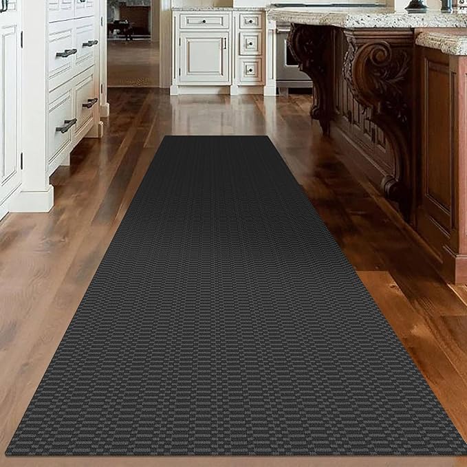 KOZYFLY Washable Runner Rug 3x10 ft Hallway Kitchen Runner Rugs with Rubber Backing Bobo Entryway Runner Indoor, Long Carpet Runners for Hall Kitchen Entryway, Black/Grey